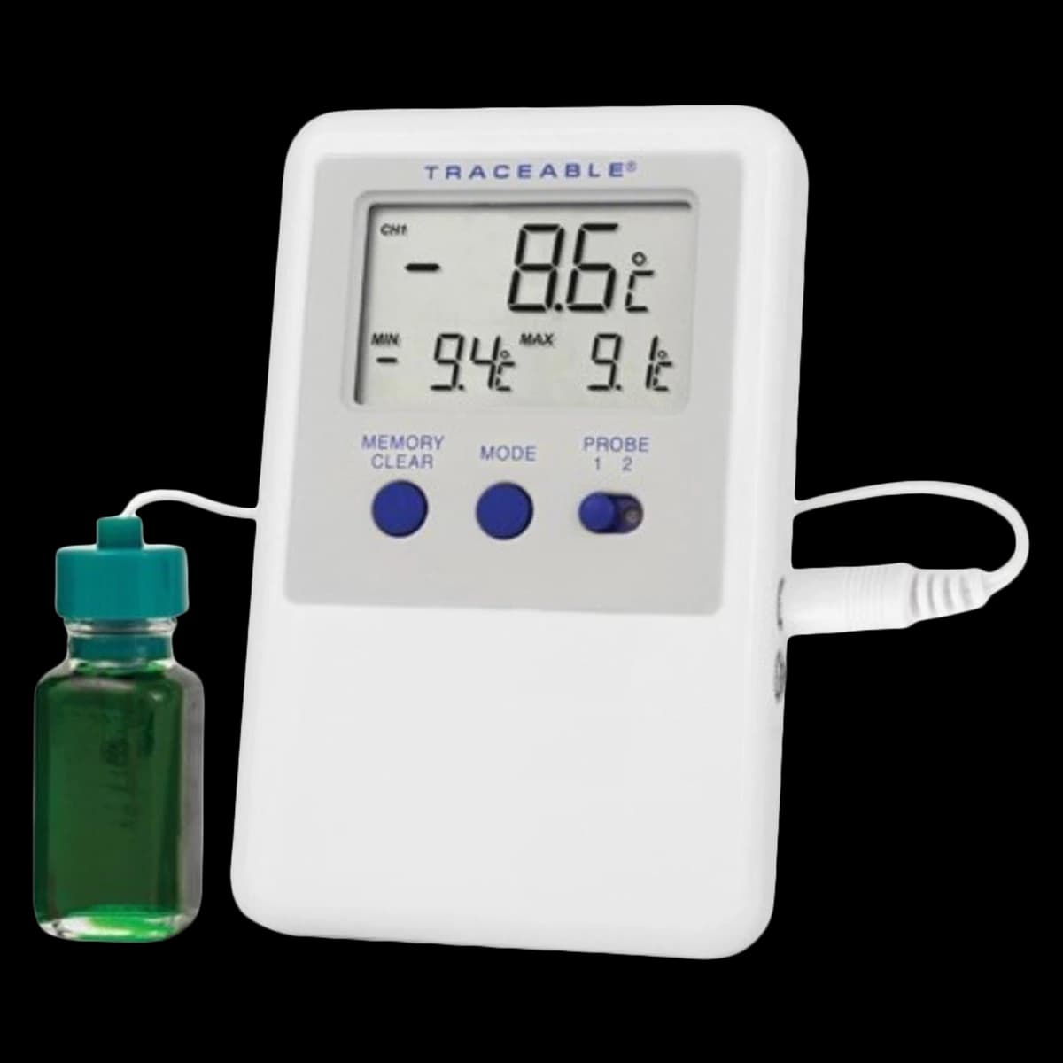 Traceable Ultra Refrigerator/Freezer Thermometer, ABS Plastic, -50 to 70°C, Sealed Bottle Probe, LCD, ISO 17025/A2LA/NIST Calibrated, Each - Traceable Ultra Ref/Frez Therm - Image 1