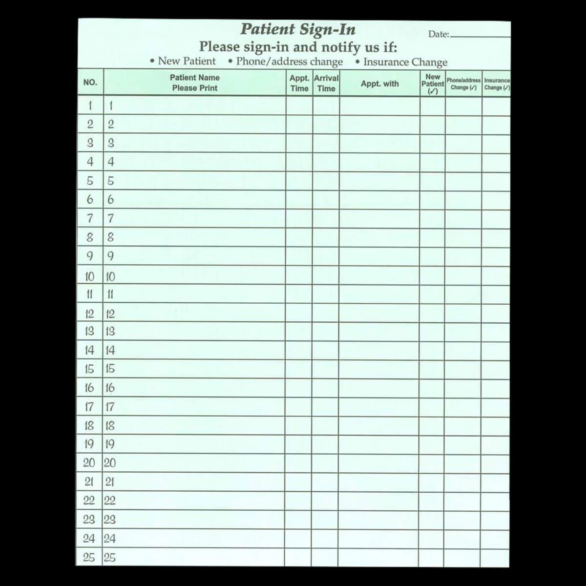 Compliance Program Sign-In Sheet, HIPAA Label, Light Green, 11 5/8 in x 8.5 in, 125/Case - Sheet Sign-In HIPAA Label - Image 1