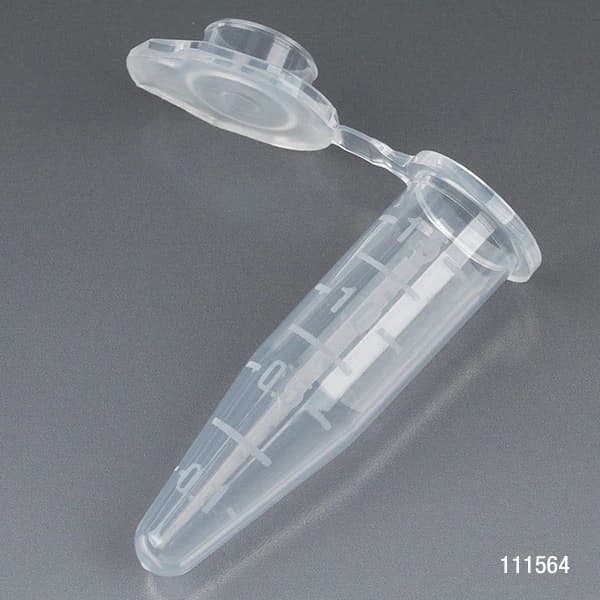 Globe Scientific Microcentrifuge Tubes, Polypropylene, 1.5mL, Graduated, Natural, Attached Snap Cap, Conical Bottom, Non-Sterile, 500/Bag - Tube Mini-Centrifuge PP - Image 1