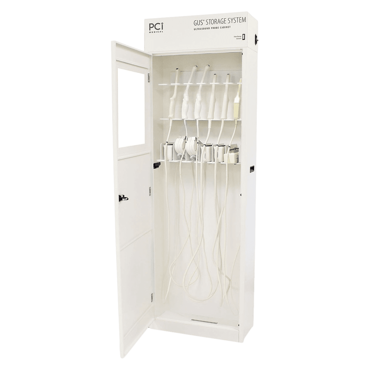 Gus Probe Storage Cabinet, White, 24"W x 10"D x 74"H, with HEPA Filter, Large Window, and Specialty Shelves - Storage Probe Gulf 6 - Image 1