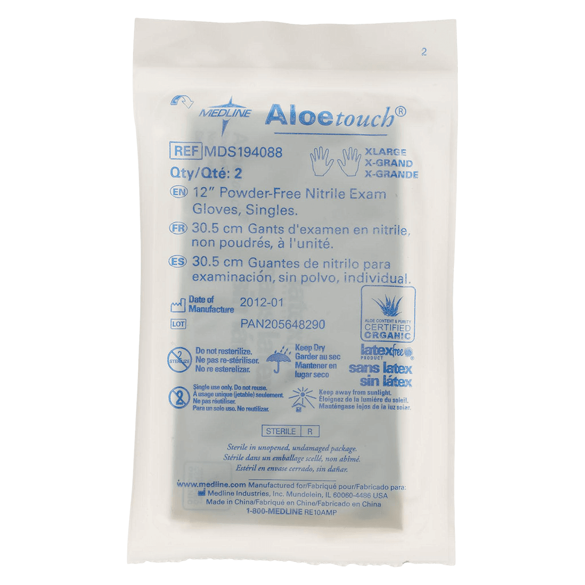 Medline Aloetouch Nitrile Exam Gloves, X-Large, Green, Sterile, Powder-Free - Glove PF Aloe Surgical Aloetch - Image 1