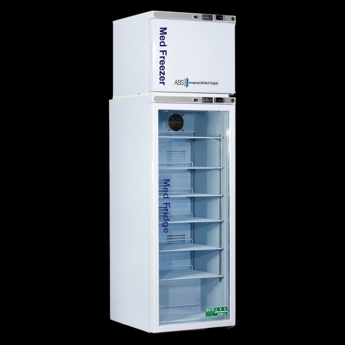 American Biotech Supply Combo Fridge/Freezer, 12 Cu Ft, Pharmaceutical/Vaccine Grade, 2 Glass Doors, Right Hinge, 1 to 10°C / -15 to -25°C, Model G 12CF PH - Combo Fridge/Freezer G 12CF PH - Image 1