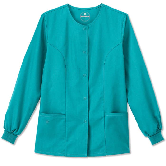 White Swan Fundamentals Ladies Snap-Front Warm-Up Jacket, Teal, 4X-Large, 28 in, 2 Pockets - Jacket Ladies SnapFront WarmUp - Image 1