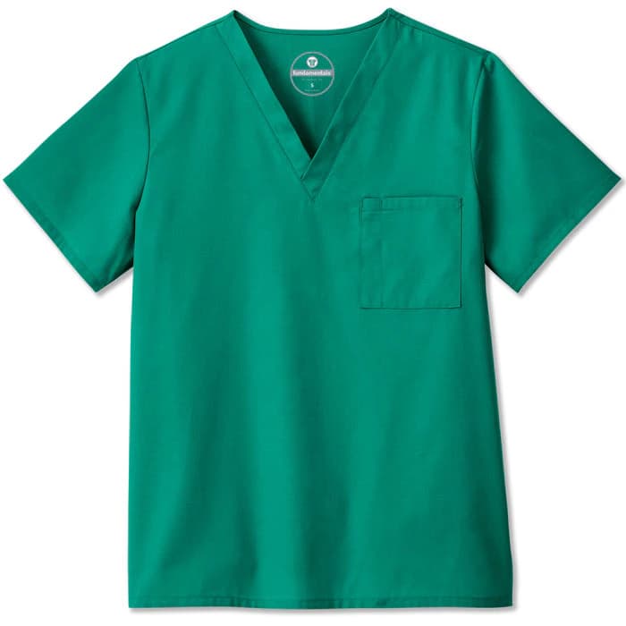 White Swan Fundamentals Scrub Top Unisex V-Neck, Short Sleeves, Small, Hunter Green, 14900 - Scrub Top Unisex V-Neck - Image 1