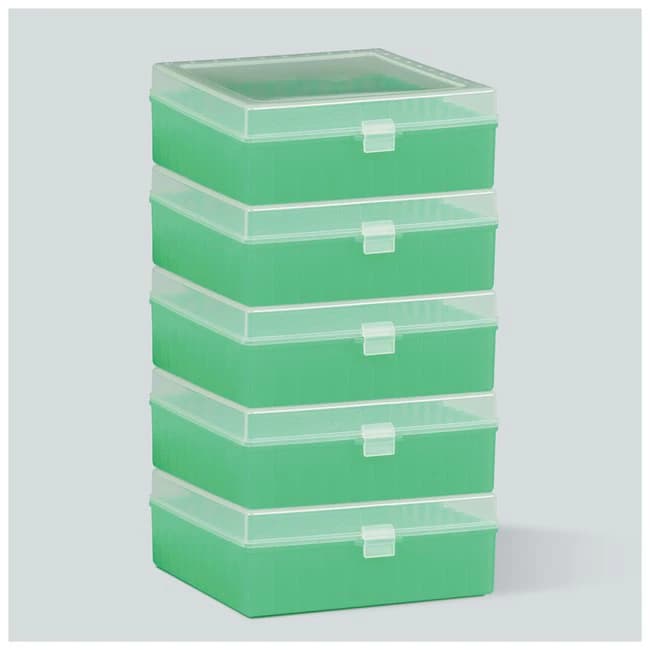 Fisherbrand Cryo Tube Storage Box, Polypropylene, Hinged Lid, 100-Place, Green, 5/Package - Storage Freezer Box PP 100 Plc - Image 1