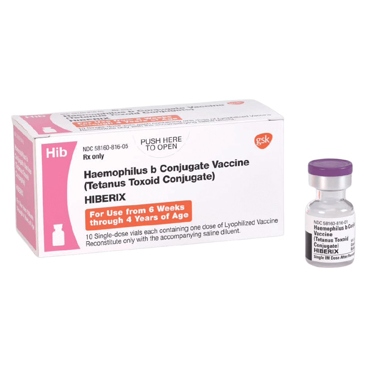 Hiberix Haemophilus b Conjugate Vaccine (Tetanus Toxoid Conjugate), 0.5 mL Single-Dose Vial with Diluent, 10/Package - Hiberix SDV Inj w/Diluent - Image 1