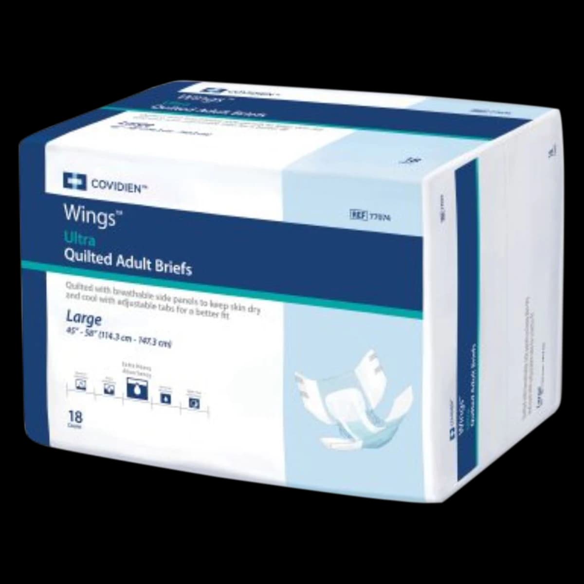 Cardinal Health Wings Ultra Quilted Adult Incontinence Brief, Unisex, 45-58" Waist, White, 72/Case - Brief Wing Ultra Quilted - Image 1