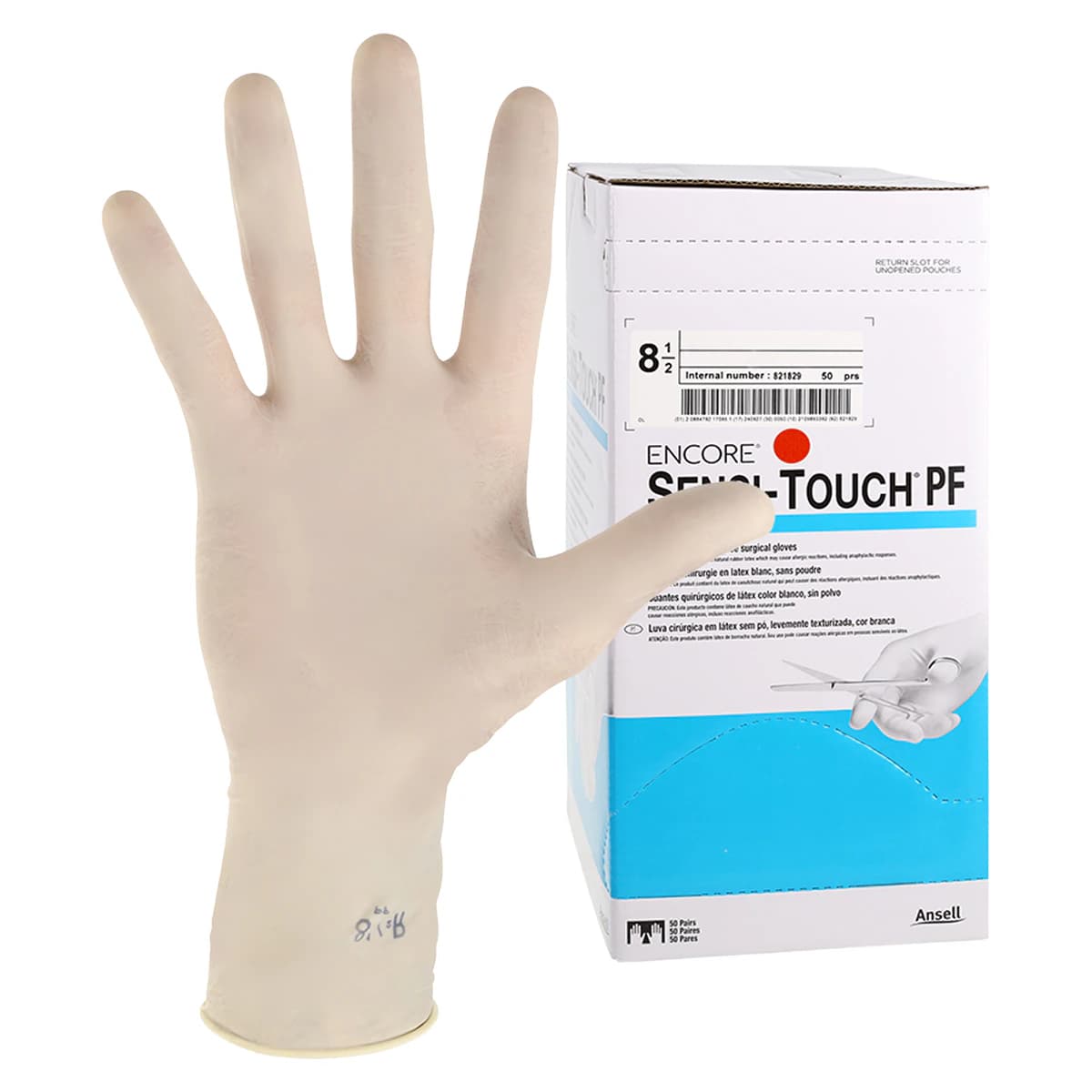 Encore® Sensi-Touch Powder-Free Latex Surgical Gloves, Sterile, Size 8.5, 50 Pairs/Box (100 Gloves) - Encore® Sensi-Touch Powder Free Latex Surgical Gloves – Sterile, 50/Pkg - Size 8.5 - Image 1