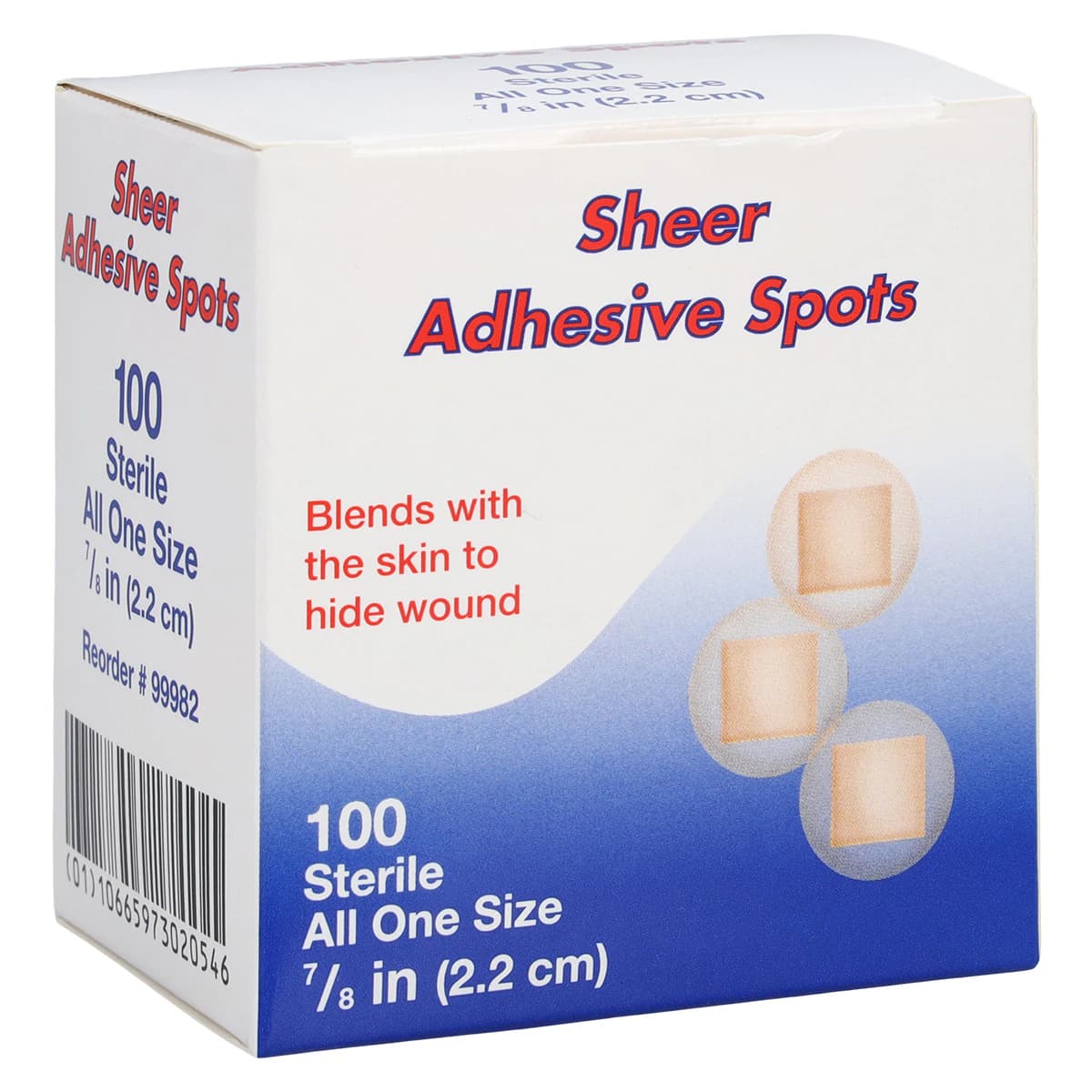 Dukal Hospital Quality Adhesive Bandage, Plastic, Sheer, Sterile, 7/8", 100/Box - Bandage Adhsv Sheer Spot - Image 1