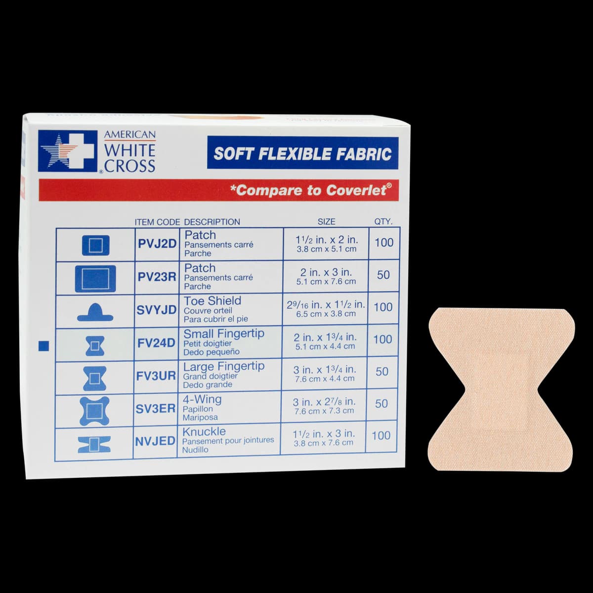 American White Cross Adhesive Bandage, Fabric, Fingertip, 1-3/4" x 3", Tan, Sterile, 50/Box - Bandage Soft Flex Fabr Fngrtip - Image 1