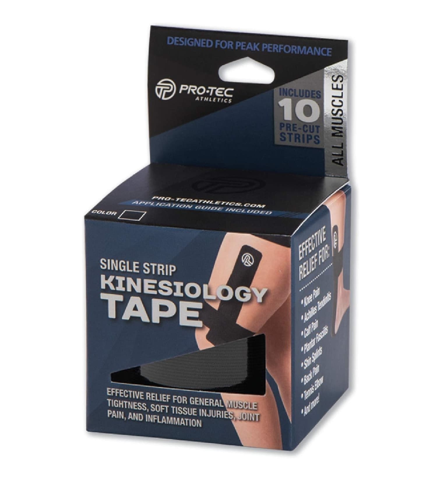 ProTec Precut Kinesiology Tape Strips, 2" x 9", Black, 1/Box - ProTec Precut Kinesiology Stri - Image 1