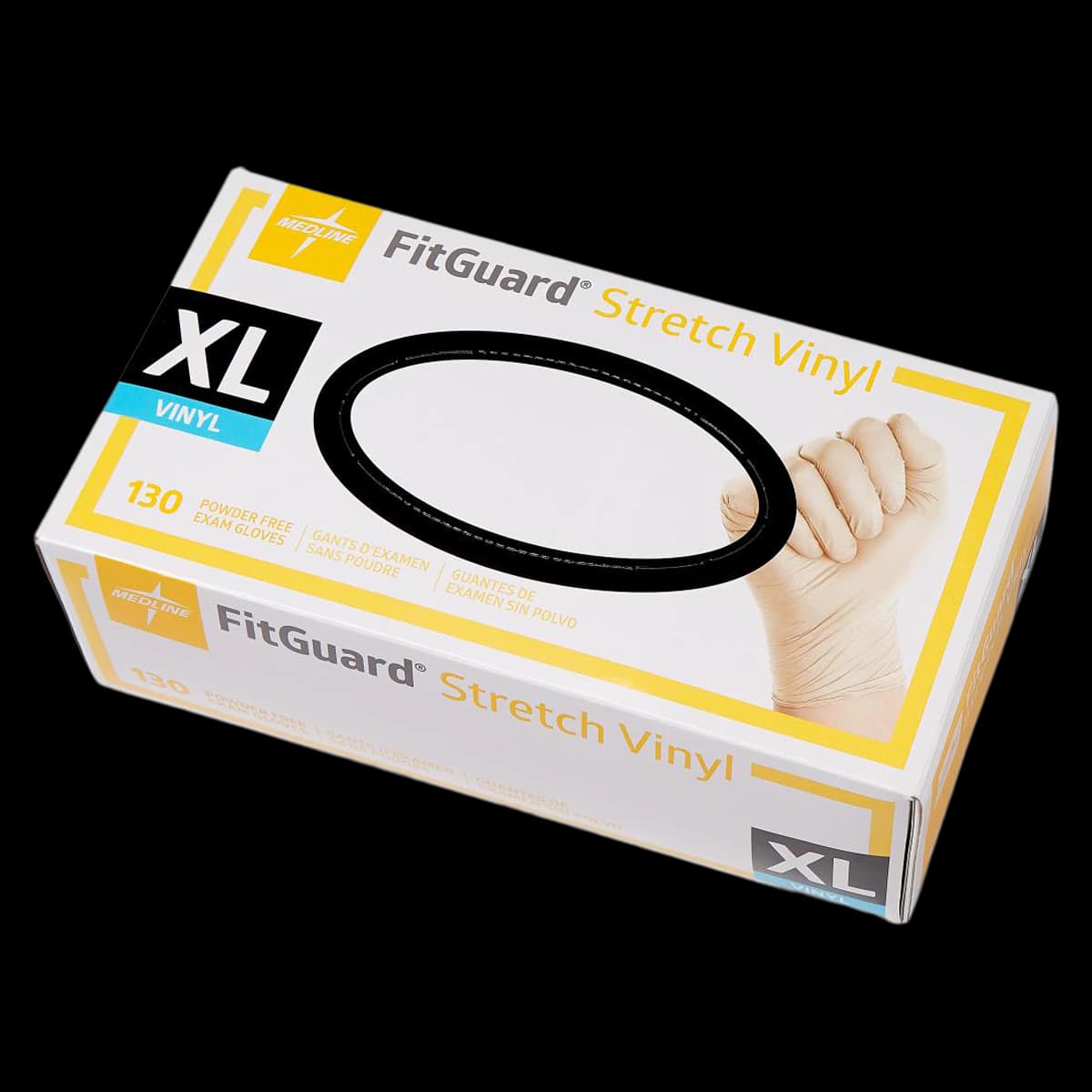Medline FitGuard Vinyl Exam Gloves, X-Large, Cream, Non-Sterile, Powder Free - Glove Exam Vinyl Stretch PF - Image 1