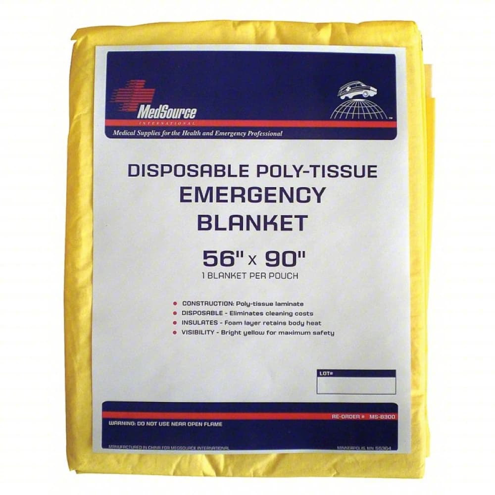 Medsource International Emergency Blanket, Poly/Tis, Non-Sterile, Yellow, 56 in x 90 in, 24/Case - Blanket Emergency Poly/Tis Yel - Image 1