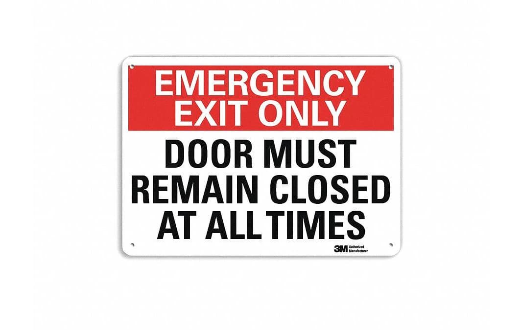 Grainger Emergency Exit Only Door Must Remain Closed At All Times Safety Sign, 14x10", Red/Black/White, Wall Mount with Predrilled Holes - Sign Safety Reflctv Alumi - Image 1