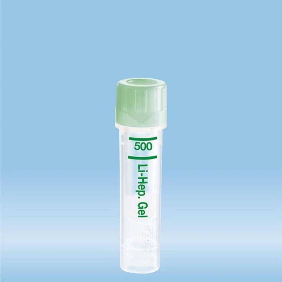 Sarstedt Microvette 500 µL Capillary Blood Collection Tube, Lithium Heparin (Green), Threaded Cap, Polypropylene, 100/Pk - Tube Microvette Lithium Green - Image 1