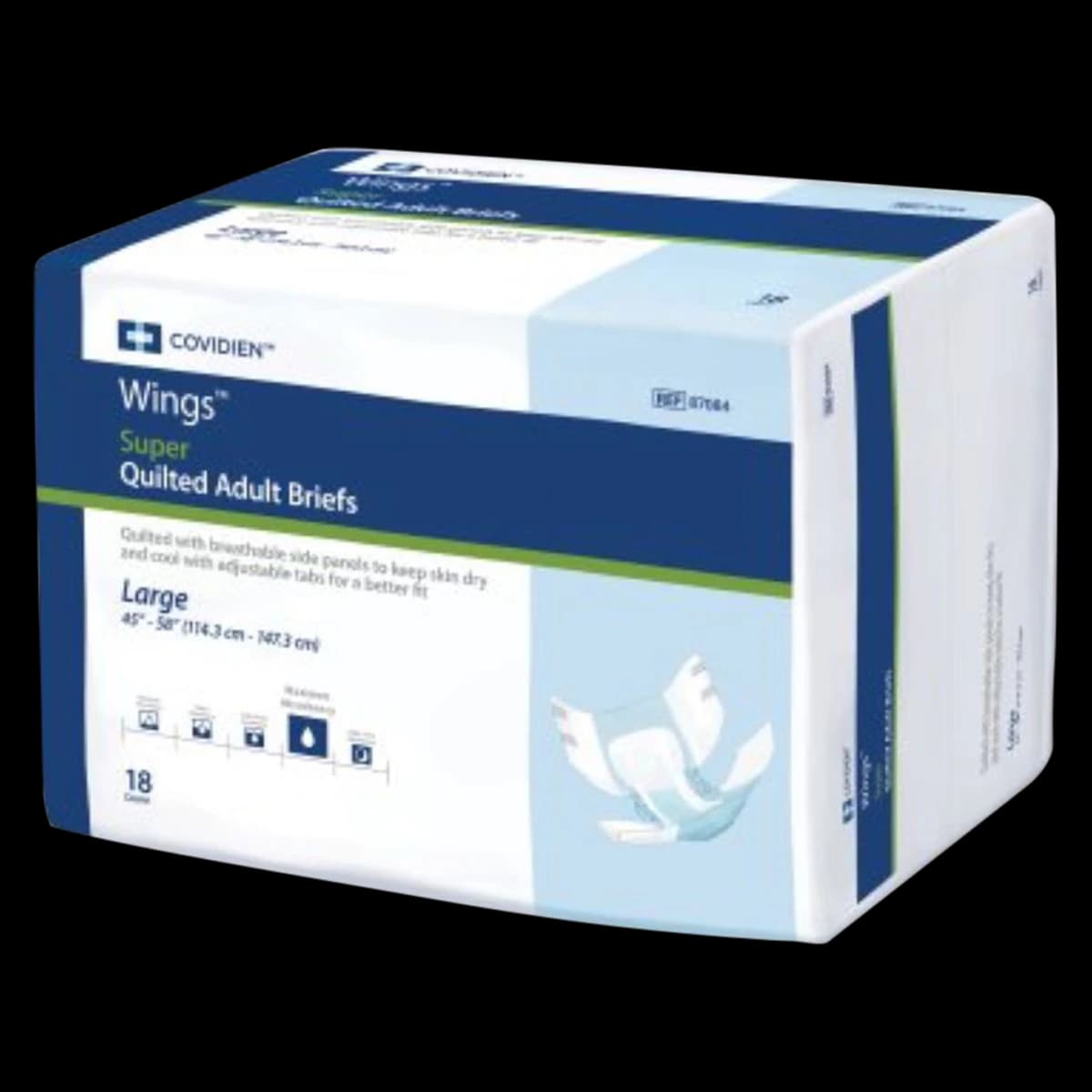 Cardinal Health Wings Super Incontinence Brief, Unisex, Large (45-58"), Blue, Super Absorbency, Refastenable Tabs, 72/Case - Brief Super Quilted w/ Wings - Image 1