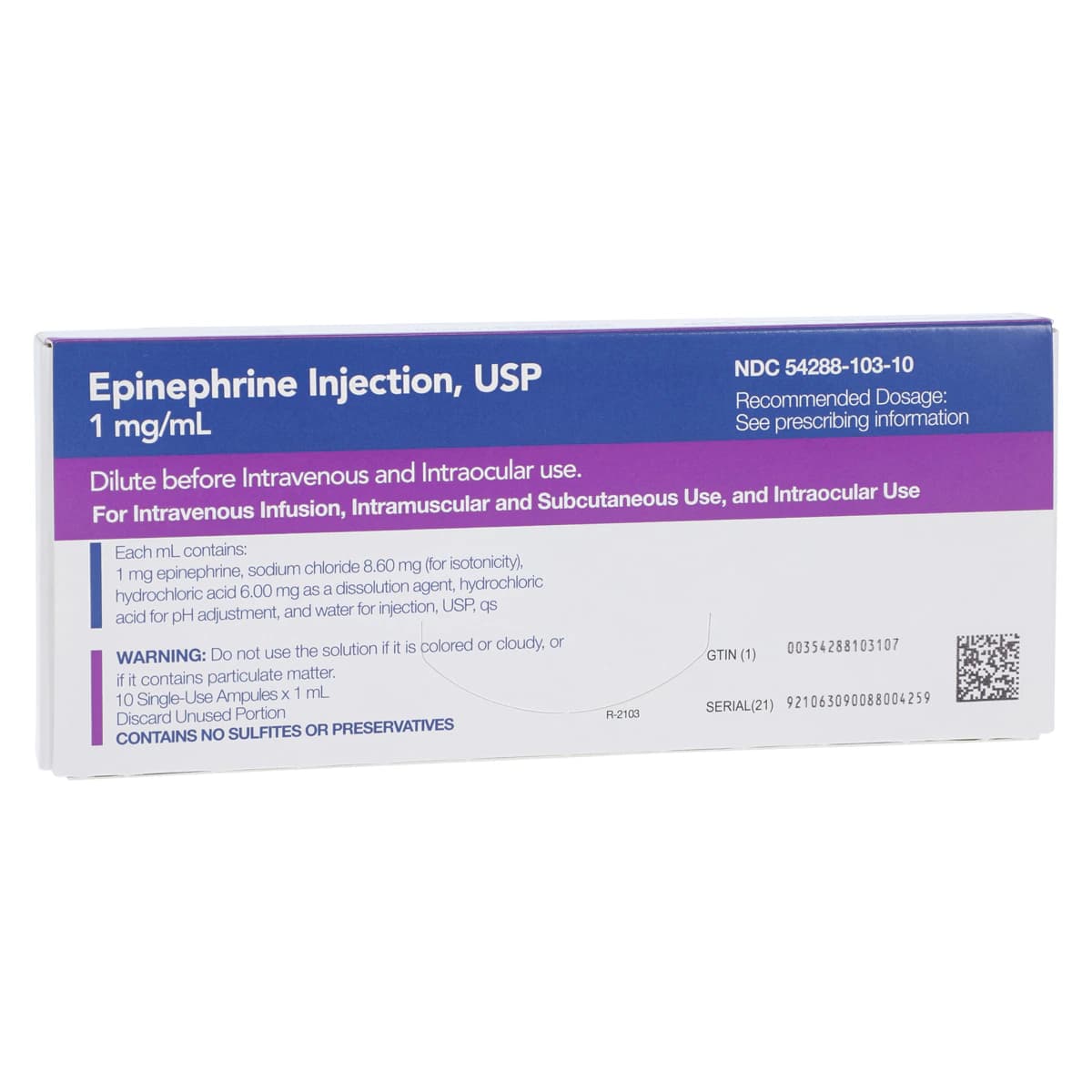 Epinephrine Injection SD Ampule, 1mg/mL (1:1000), 1mL, 10/Package - Epinephrine Inj SD Ampule 1mL - Image 1