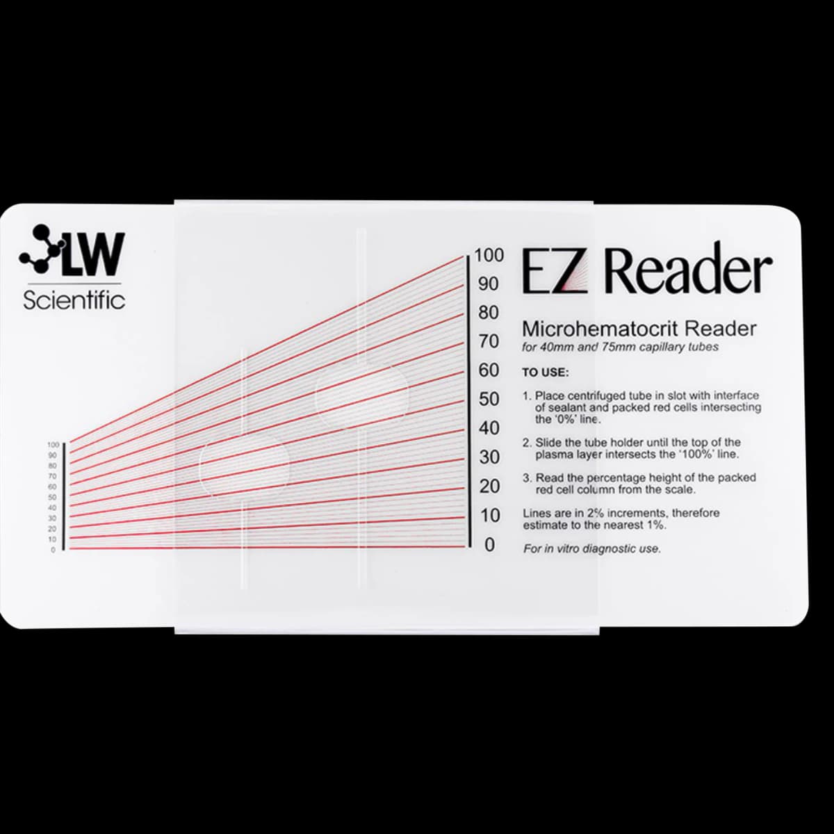LW Scientific EZ Reader Hematocrit Card for 40mm/75mm Capillary Tubes, Each - Card Microhematocrit EZ Reader - Image 1
