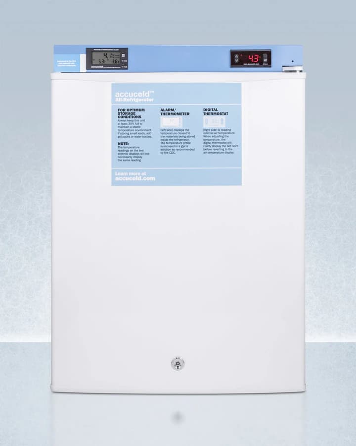 Accucold Medical Refrigerator, 2.4 Cu Ft, Solid Door, Right Hinge/Reversible, 2-8°C, Automatic Defrost - Fridge Med Compact Solid - Image 1