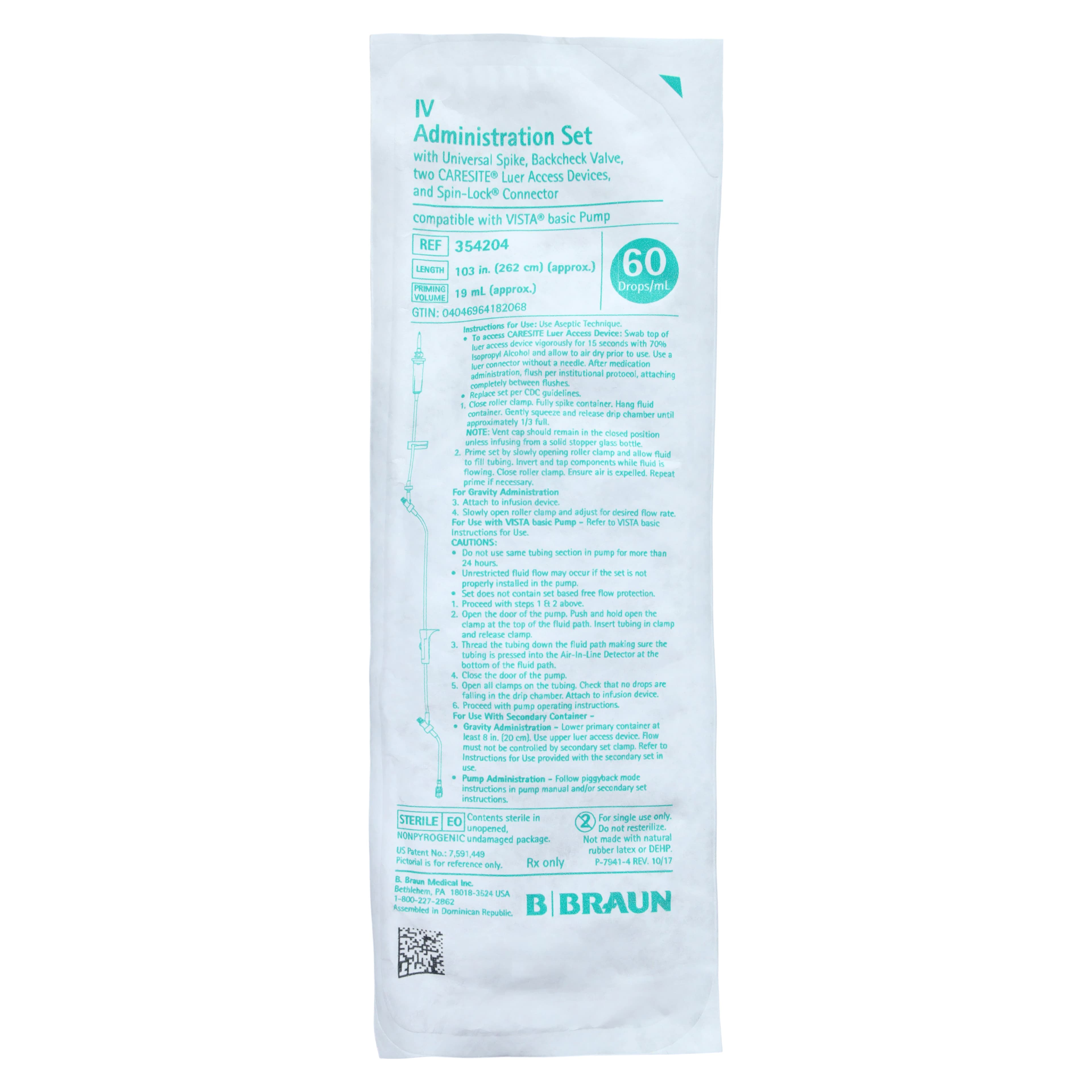B. Braun CARESITE Primary Gravity IV Set with 2 Injection Sites, 103", 60 Drops/mL, 19mL Priming Volume, 50/Case - IV Set Prmry Grvty 2 Crst Inj - Image 1