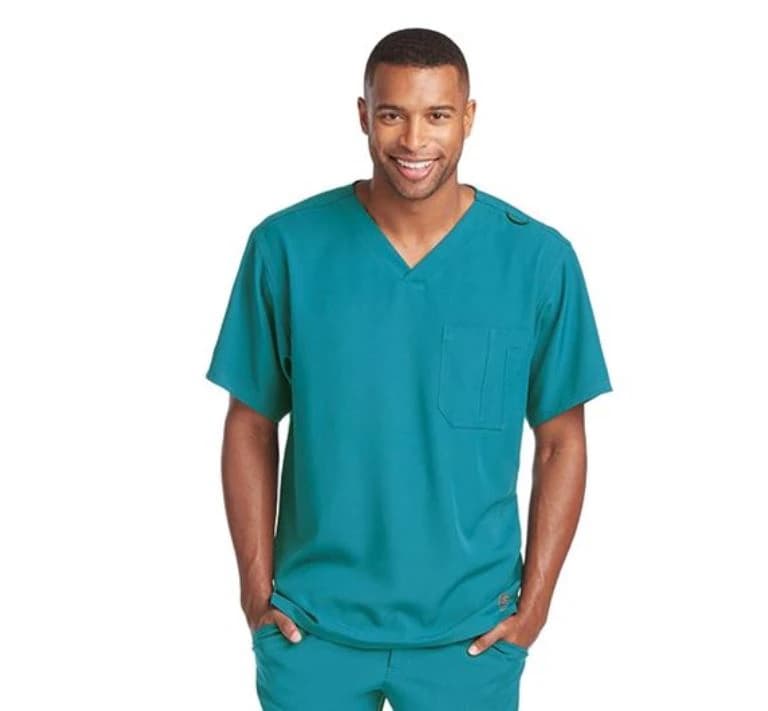 Skechers SK0112 V-Neck Scrub Top, Teal, Men's, Small, 1 Pocket - Skechers Teal Top S - Image 1