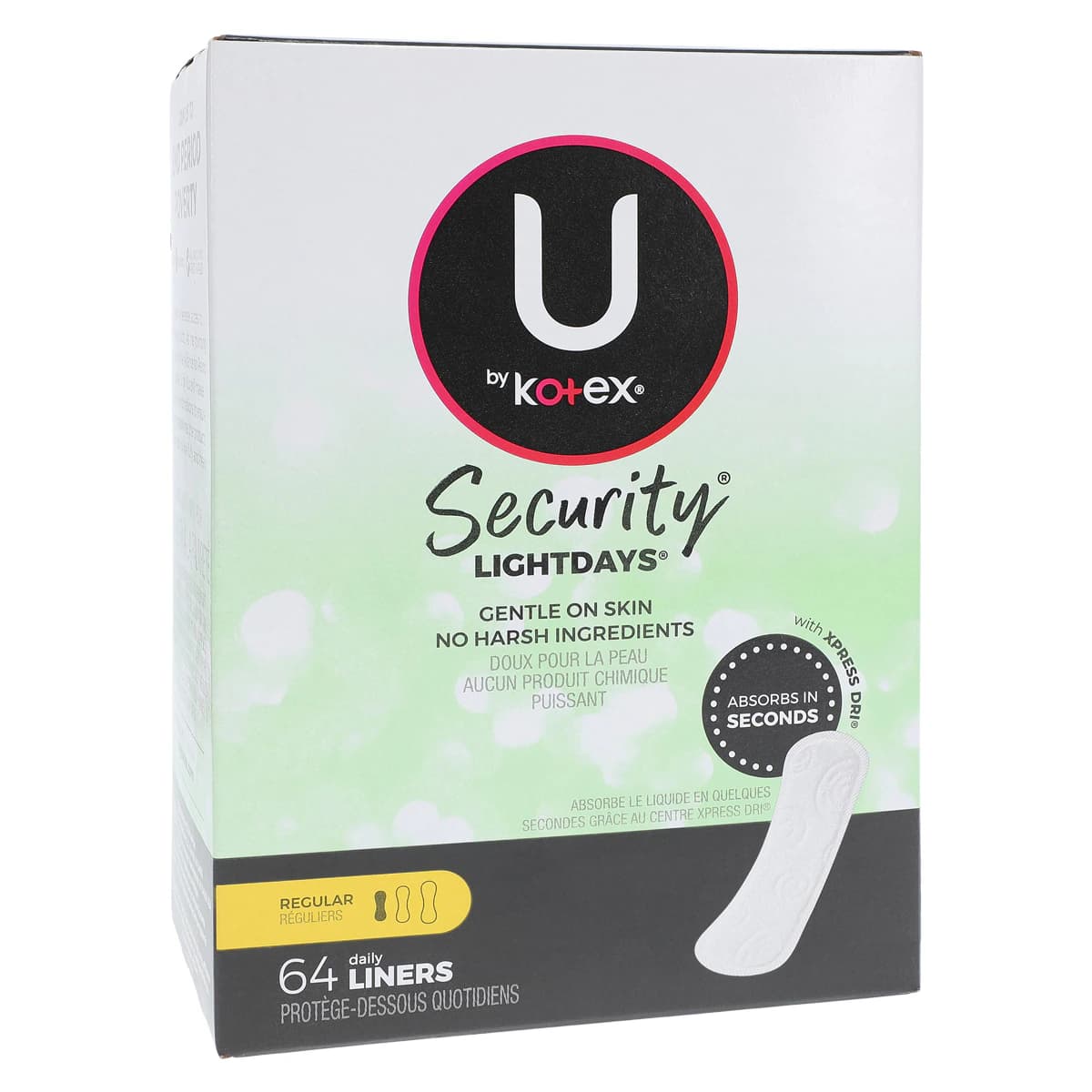 U by Kotex Panty Liner, Regular, Light Days, Fragrance Free, Latex-Free, White, 64/Pk - Pantliner Kotex Lightdays Reg - Image 1