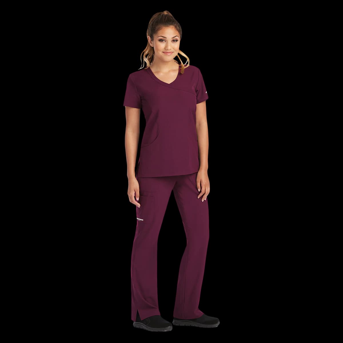 Skechers Scrub Top, Womens, Wine, Modern Fit, 3 Pockets, Large, 25.5 in, SK102 - Skechers Wine Top L - Image 1
