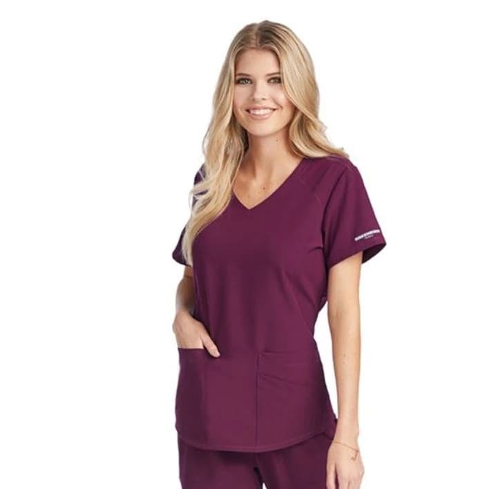 Skechers Scrub Top, Women's, Wine, X-Small, Modern Fit, V-Neck, 3 Pockets, SK101 - Skechers Top XS - Image 1