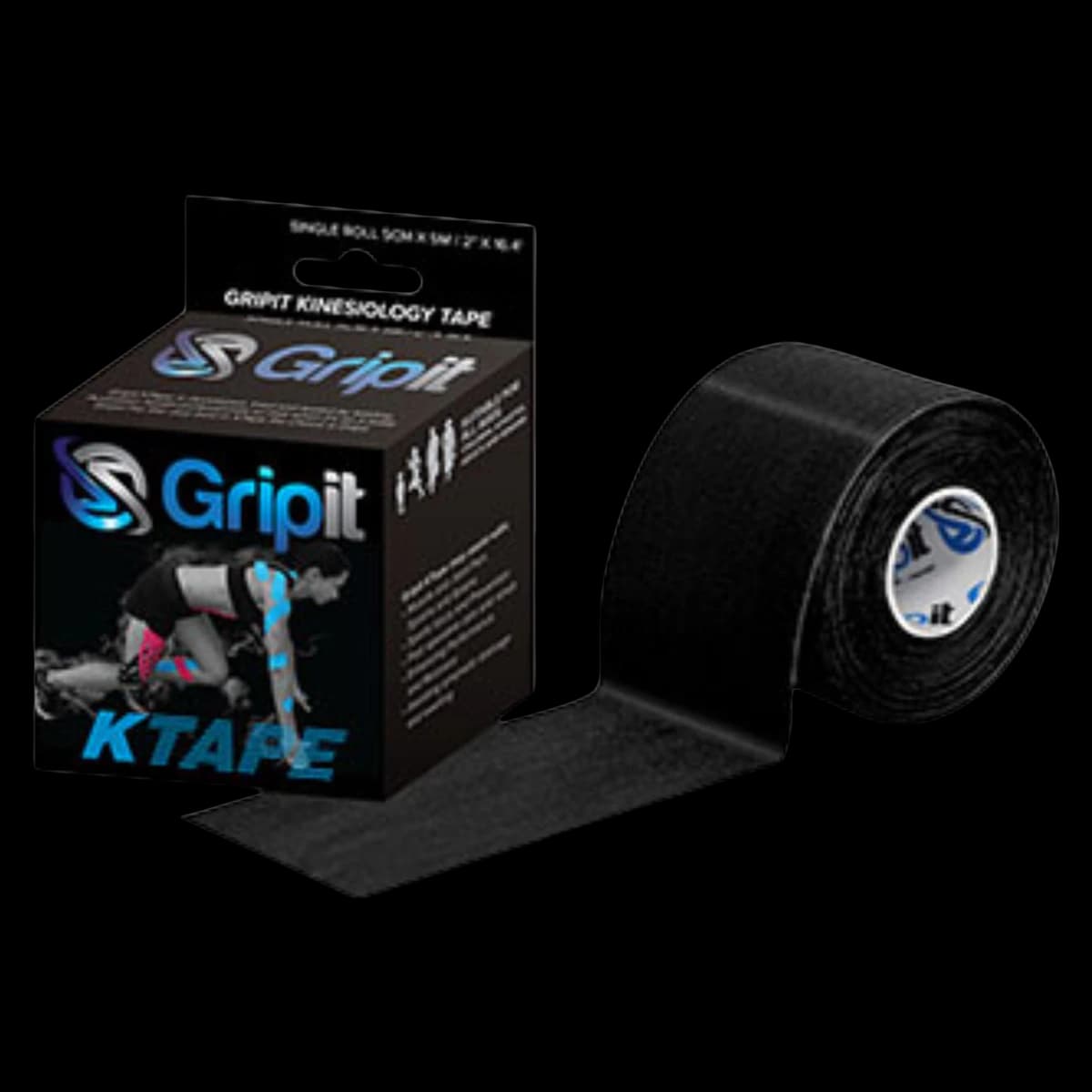 Strapit OG Kinesiology Tape, Cotton/Lycra/Spandex, 2" x 5.5yd, Black, Latex-Free, Each - Strapit Og Kines Tape 2x5.5yd - Image 1