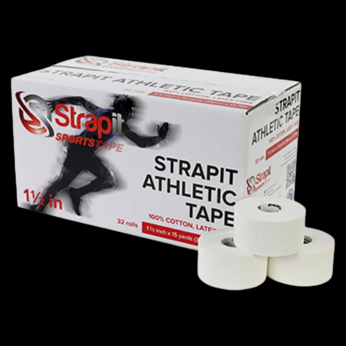 Strapit Athletic Tape, Cotton, 1.5" x 15 yd, White, Latex-Free, 32 Rolls/Box - Strapit Athletic Tape - Image 1