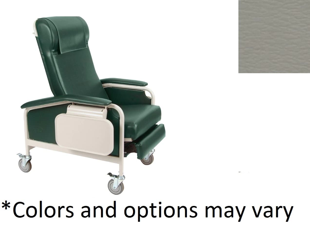Winco Mfg Clinical Recliner with IV Pole, Right Side, Vinyl Upholstery, Gray, 450 lb Capacity - Recliner Care w/IV Pole Rt Sd - Image 1