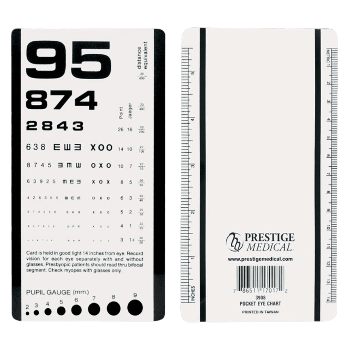 Prestige Medical Pocket Eye Chart, 16 x 9 cm, Visual Acuity Test, 14" Testing Distance - Chart Pocket Eye 16x9cm - Image 1
