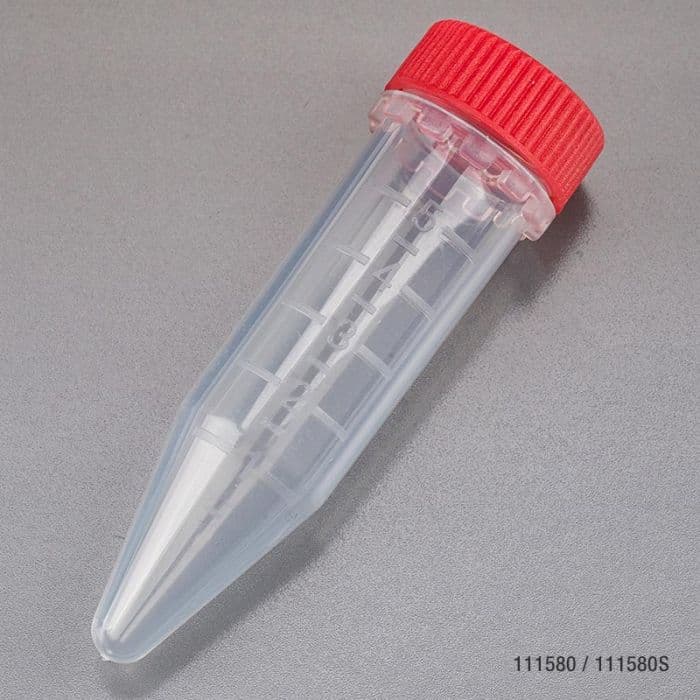 Globe Scientific Diamond Midi Centrifuge Tube, Polypropylene, 5mL, Graduated, Clear with Red Screw Cap, Non-Sterile, Disposable, 500/Case - Tube Centrifuge w/Red Screw Cp - Image 1