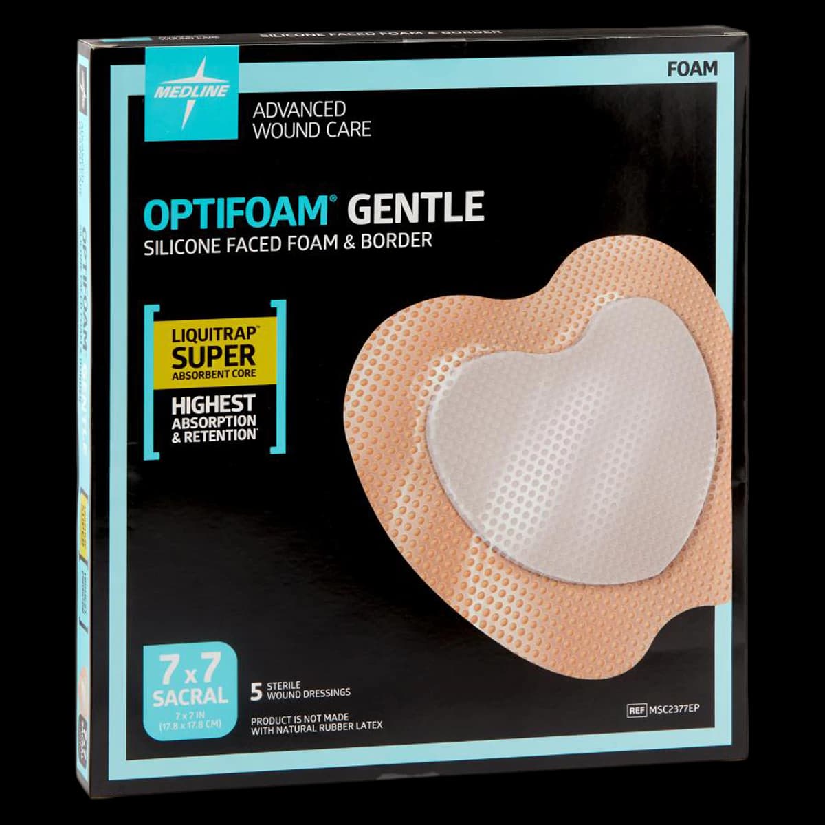 Medline Optifoam Gentle Silicone Bordered Dressing, 7" x 7" - Dressing w/ Liquitrap - Image 1