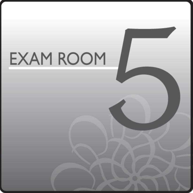 Clinton Industries Exam Room 5 Sign, Pre-Mounted Gray Plastic with Hook & Loop Strips - Sign Exam Room 5 Standard - Image 1