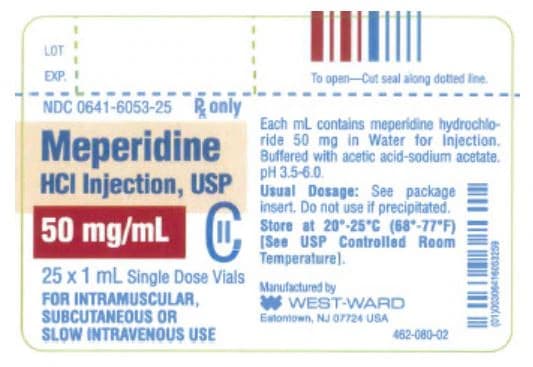 Meperidine HCL Injection, 50mg/mL, SDV 1mL, 25/Box - Meperidine HCL Inj SDV 1mL - Image 1