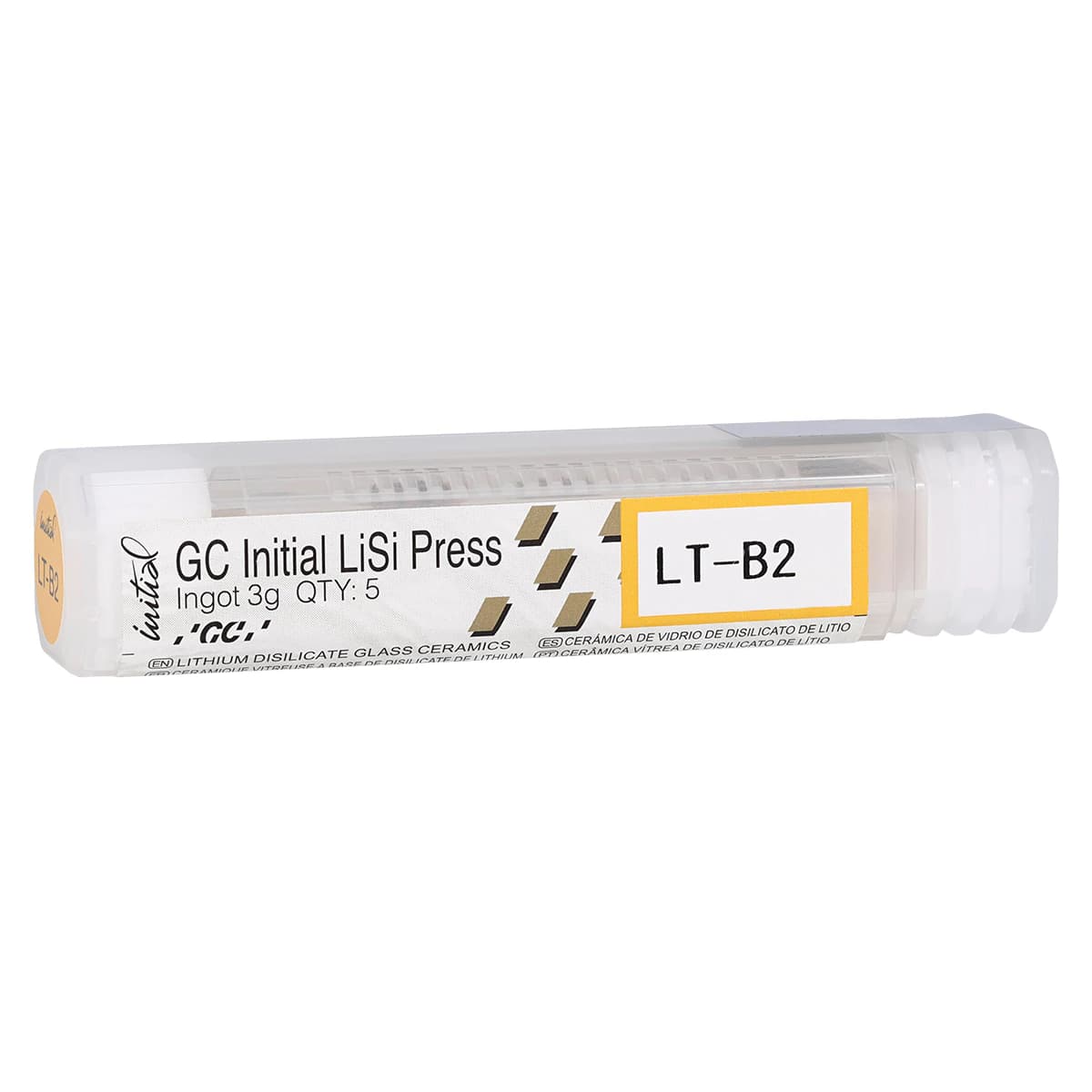 GC Initial LiSi Press Lithium Disilicate Ingot, Shade LT-B2, 3g, 5/Pk - GC Initial LiSi Press Lithium Disilicate Ingot, Shade LT-B2, 3g, 5/Pk - Image 1