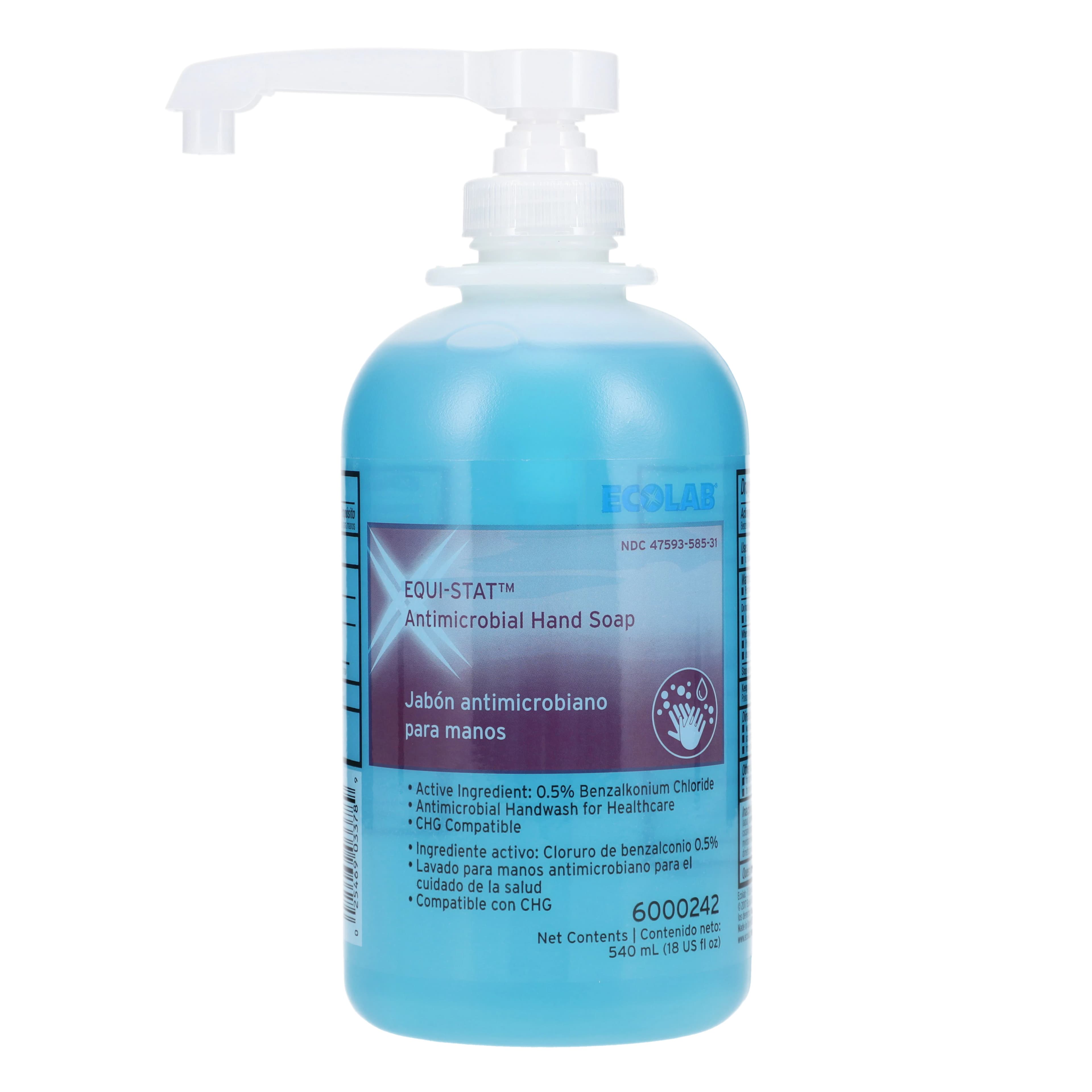 Ecolab Equi-Stat Antimicrobial Hand Soap, 0.5% Benzalkonium Chloride, 540 mL Bottle, Blue, 12/Case - Equi-Stat™ Antimicrobial Hand Soap Case of 12 - Image 1
