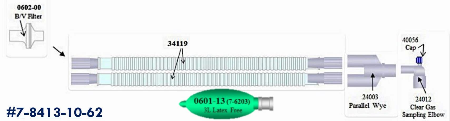 SunMed Anesthesia Breathing Circuit, Adult, with Breathing Bag and Filter, 10/Case - Circuit Anesthesia Brthng Adlt - Image 1