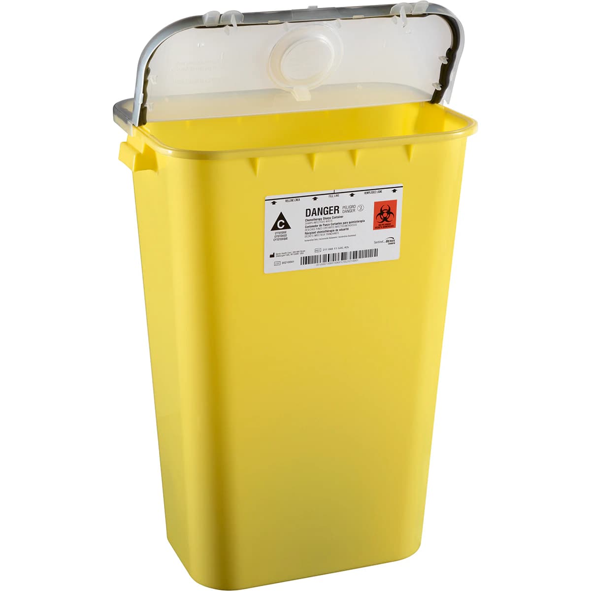 Bemis Sharps Container, Chemo, 11 gal, Yellow, Hinged Lid with Gasket, 22-1/2 x 16-1/2 x 11-13/16 in, 6/Case - Sharps Cont Chemo Hinged - Image 1