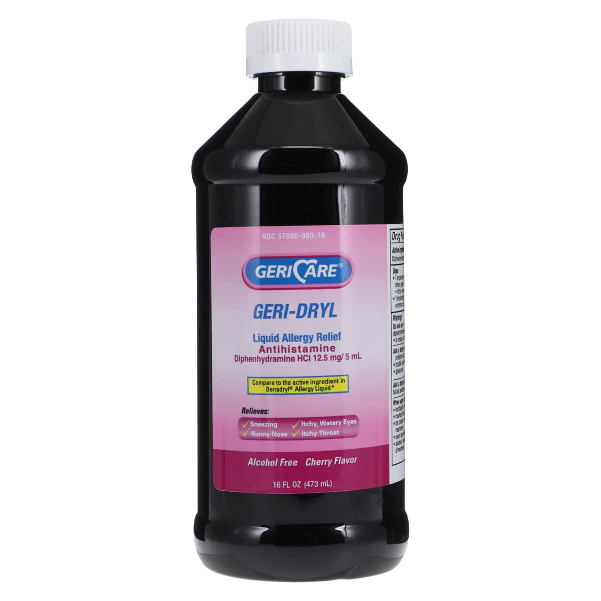 Geri-Care Diphenhydramine HCl Elixir, 12.5mg/5mL, Cherry Flavor, 16 oz Bottle - Diphenhydramine HCl Elixir - Image 1