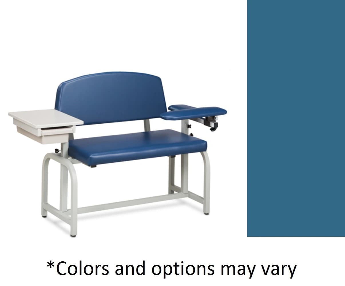 Clinton Industries Blood Draw Chair with Flip Arm and Drawer, Wedgewood Vinyl, 400 lb Capacity - Chair BldDrw w/FlipArmDrwr X-W - Image 1