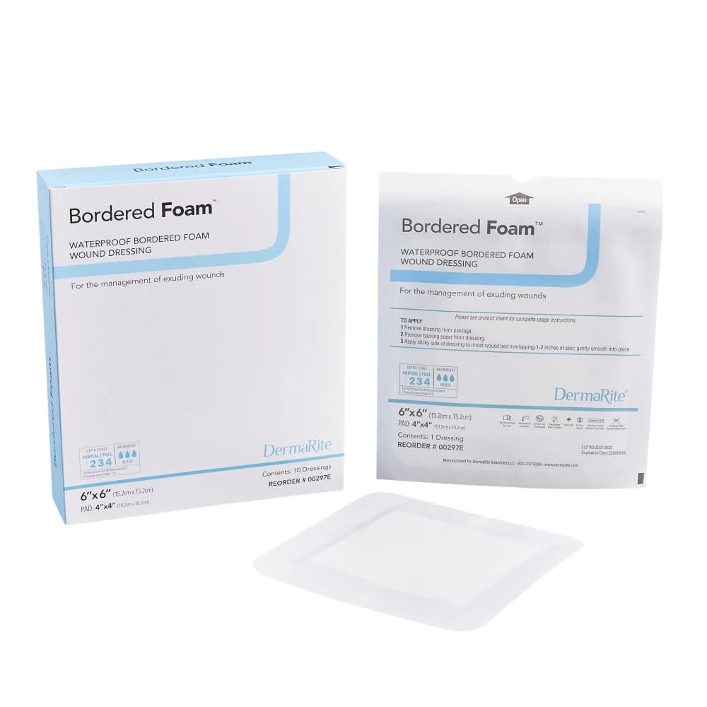 Sion Brands Bordered Foam Hydrophilic Foam Island Dressing, 6x6" Sterile, Adhesive, White, Highly Absorbent, Latex-Free - Dressing Bordered Foam - Image 1