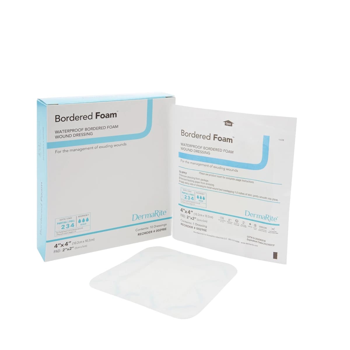 Sion Brands Bordered Foam Hydrophilic Foam Island Dressing, 4x4" Sterile, Adhesive, White, Highly Absorbent, Latex-Free - Dressing Bordered Foam - Image 1