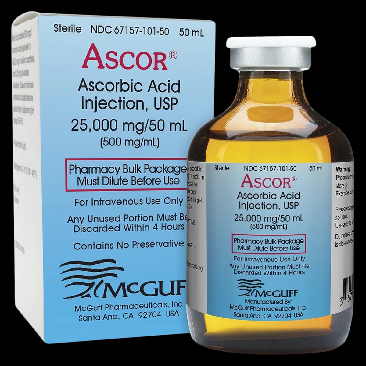 Ascorbic Acid Injection 500mg/mL, Preservative-Free, 50mL Vial, Each - Ascorbic Acid Inj PF 50mL - Image 1