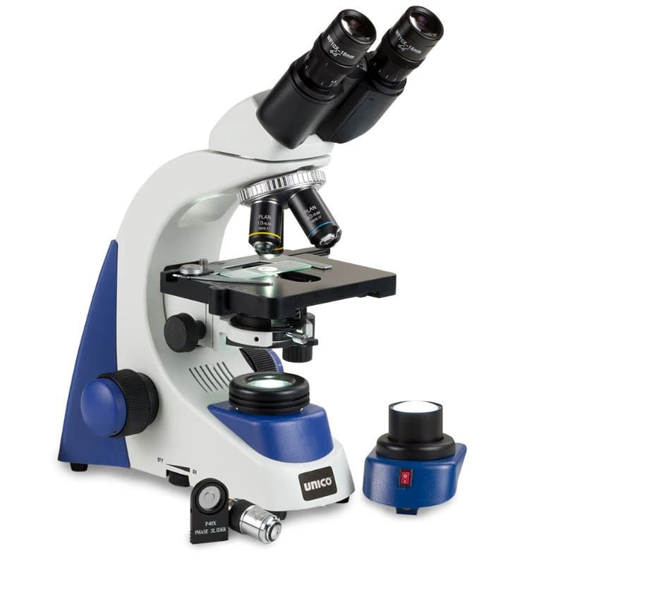 Unico Binocular Compound Microscope, 10x Achromat DIN Objectives, LED Illumination, Mechanical Stage, Coaxial Focus - Microscope Binocular Achromat - Image 1