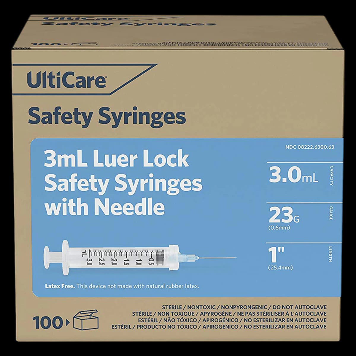 UltiCare Safety Syringe with Detachable Needle, 3mL, 23G x 1", Sterile, Blister Pack, 400/Case - Syringe Safety 3mL w/ Needle - Image 1