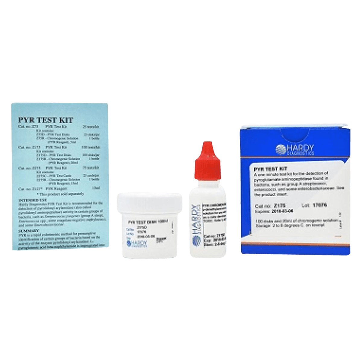 Hardy Diagnostics PYR Test Kit, Moderately Complex, for Group A Strep and Enterococcus, 100 Tests with 20mL Chromogenic Developer, On Paper Disks - Reagent Pyr Test Kit - Image 1