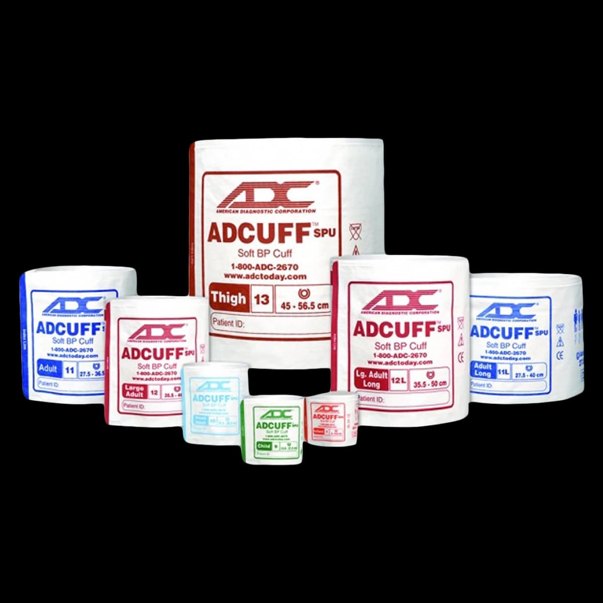 ADC Adcuff Blood Pressure Cuff with Bulb, Adult, White/Navy Blue, Latex-Free, 1 Each - Cuff BP Adcuff w/Bulb Adult - Image 1