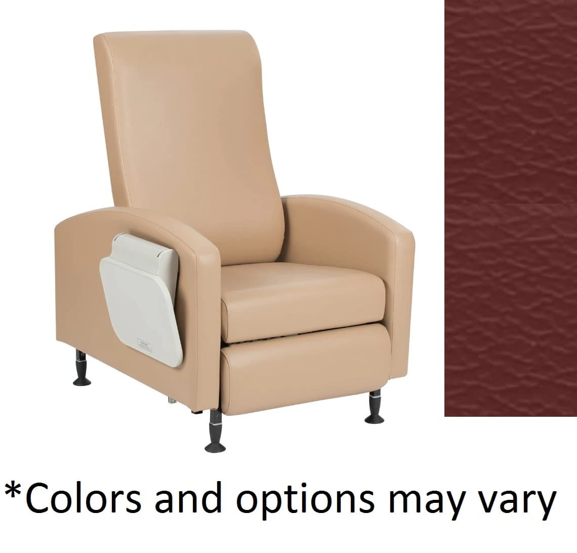 Vero Care Trendelenburg Recliner, Powder Coated, Manual, 350 lb Capacity, Burgundy - Recliner w/Trendelenburg Push - Image 1